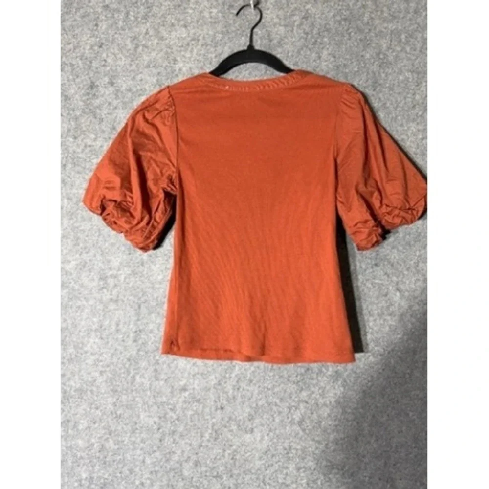 Old Navy Womens Small Rust Orange Ribbed Henley Puff Sleeve Top Boho Cottagecore